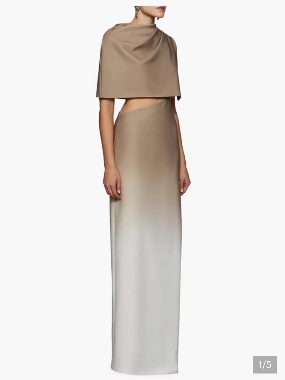 Et Ochs Tan Beige Ombre Maxi Dress with cutout and high slit and caplet Size 6 - Picture 2 of 4
